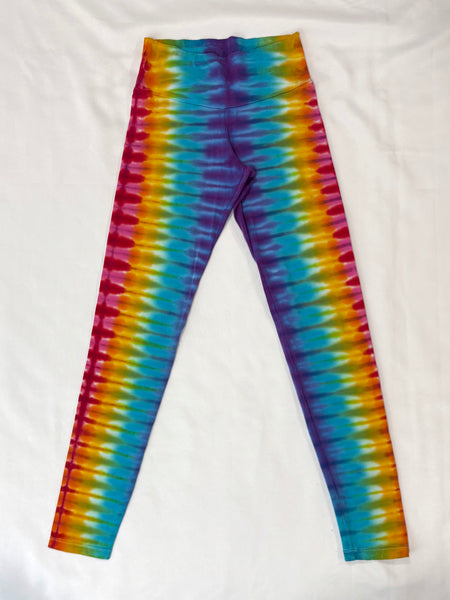 Ladies Rainbow Striped Tie-Dyed Leggings, S (runs small)