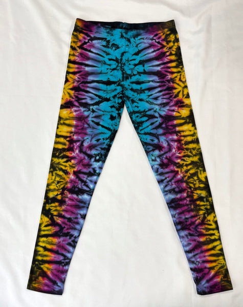 Ladies Rainbow/Black Crush Tie-Dyed Leggings, L (runs small)