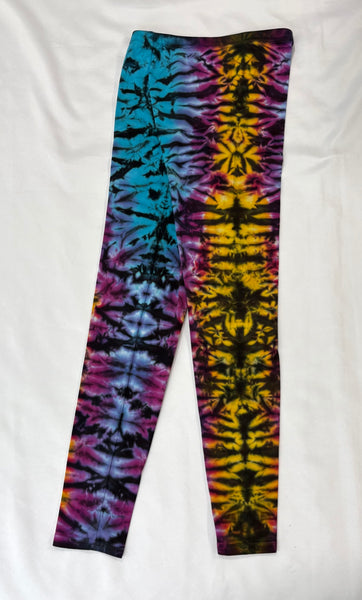 Ladies Rainbow/Black Crush Tie-Dyed Leggings, L (runs small)