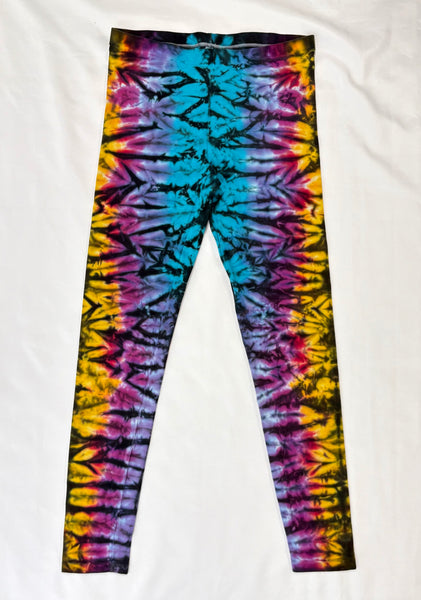 Ladies Rainbow/Black Crush Tie-Dyed Leggings, XL (runs small)