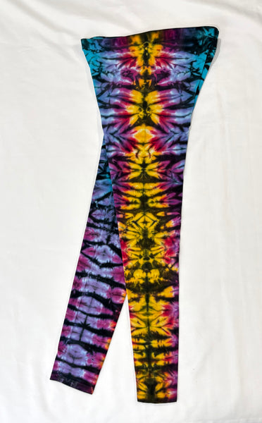 Ladies Rainbow/Black Crush Tie-Dyed Leggings, XL (runs small)
