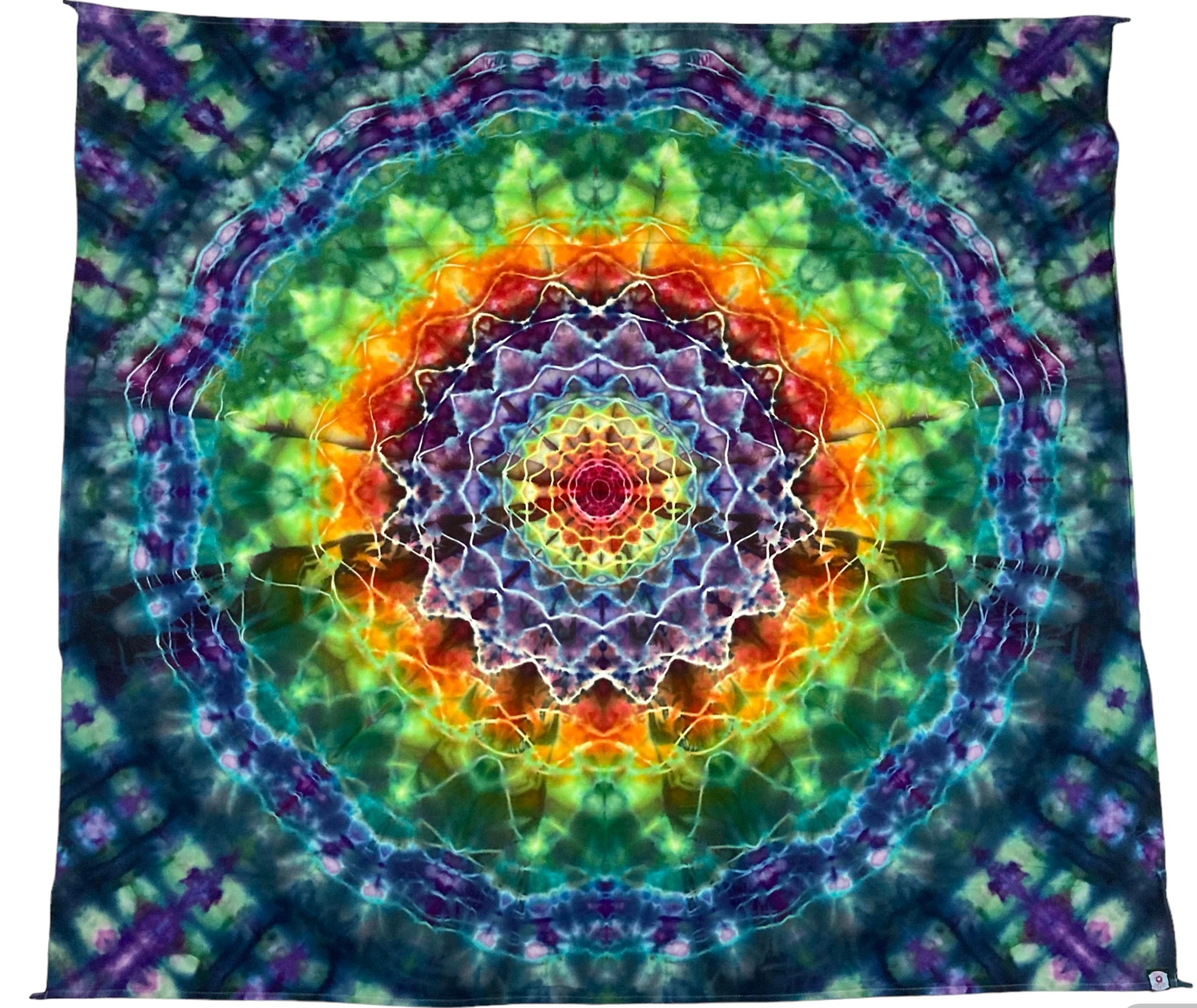 58" x 58" Mermaid Rainbow Mandala Ice-dyed Tapestry/Wall Hanging