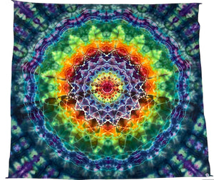 58" x 58" Mermaid Rainbow Mandala Ice-dyed Tapestry/Wall Hanging
