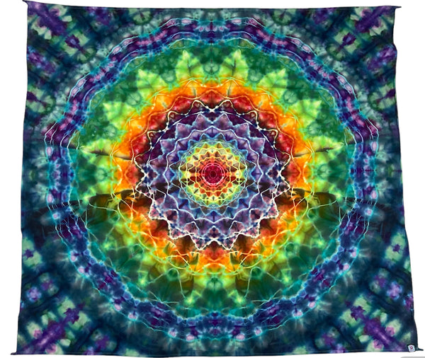 58" x 58" Mermaid Rainbow Mandala Ice-dyed Tapestry/Wall Hanging