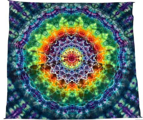 58" x 58" Mermaid Rainbow Mandala Ice-dyed Tapestry/Wall Hanging
