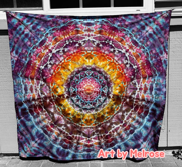 Electric Wildflower Mandala 58" x 58" Ice-dyed Tapestry/Wall Hanging