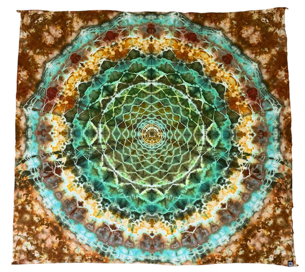 Earthy Forest Mandala 58" x 58" Ice-dyed Tapestry/Wall Hanging