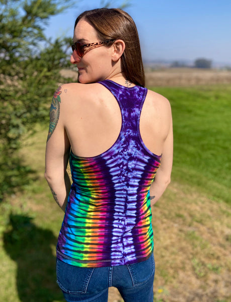 Women's Purple/Rainbow Zipper Tie-dyed Tank, L