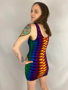 Women's Rainbow Tie-Dyed Rayon Mini Dress, L