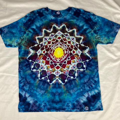 Adult Blue Fireworks Mandala Ice-Dyed Tee, 2XL