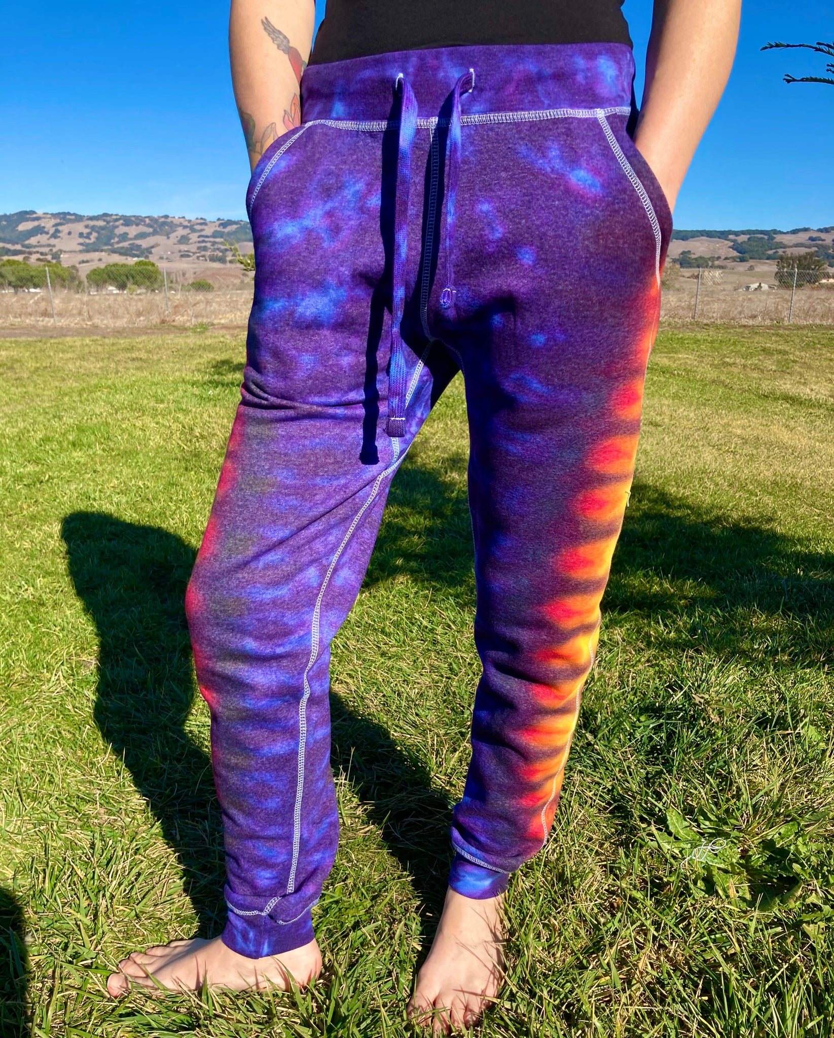 Adult Warm/Purple Tie-Dyed Jogger Sweatpants, L