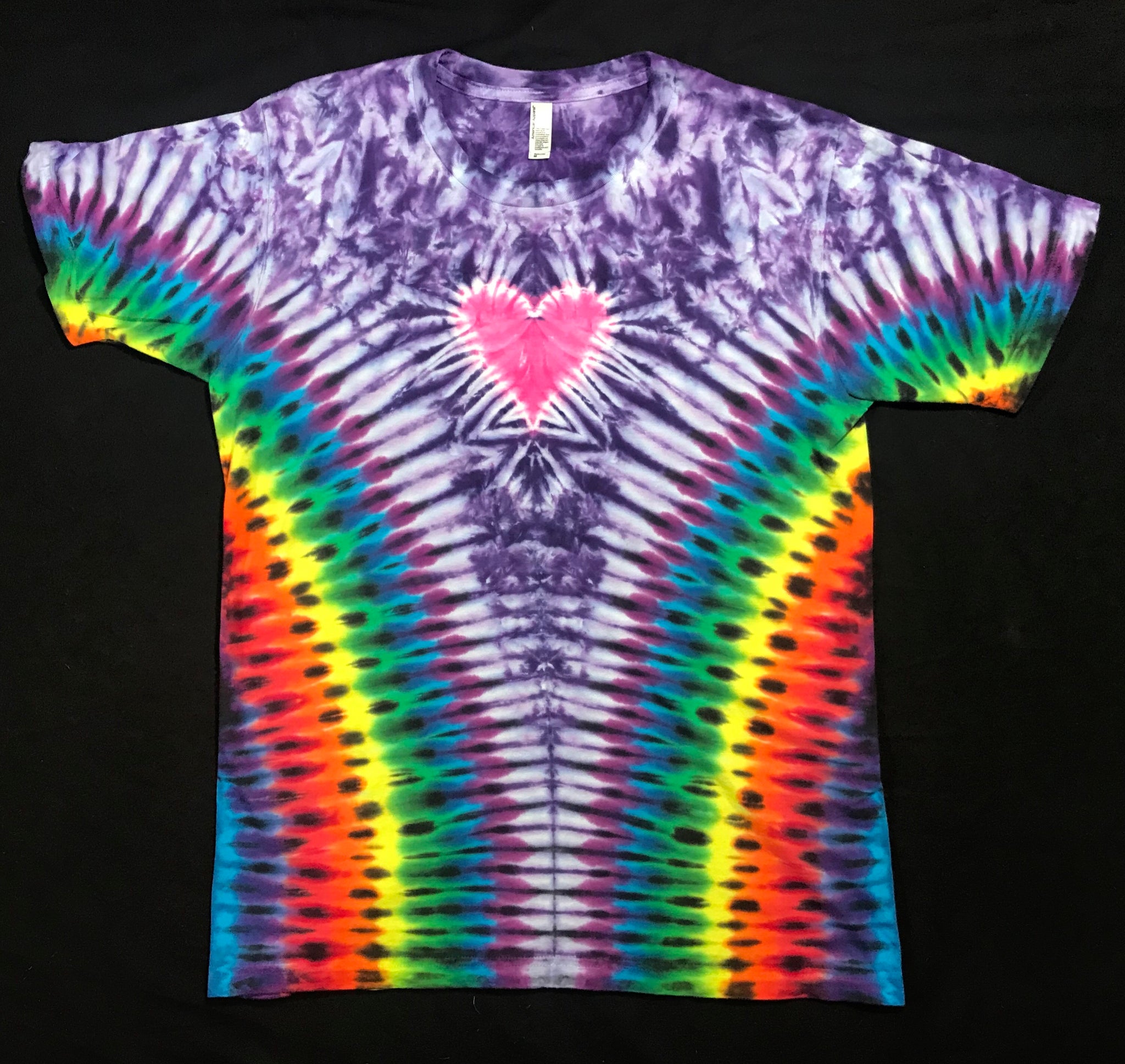 Adult Purple Rainbow Heart Tie-Dyed Tee, M