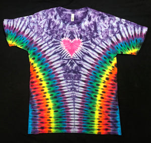 Adult Purple Rainbow Heart Tie-Dyed Tee, M