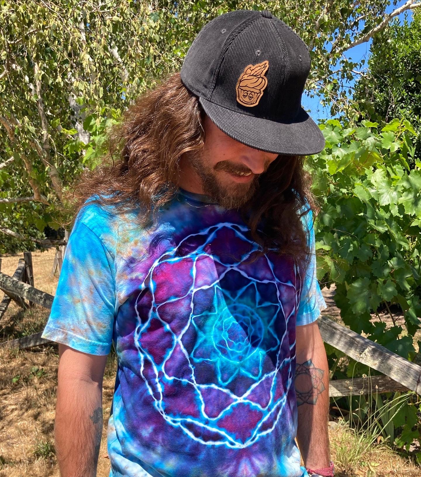 Adult Blue/Purple Mandala Ice-Dyed Tee, L