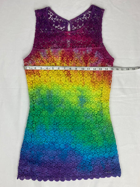 Ladies Rainbow Lacey Upcycled Dress, size 7