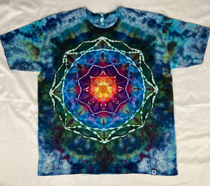 Adult Blue/Rainbow Mandala Ice-Dyed Tee, 3XL