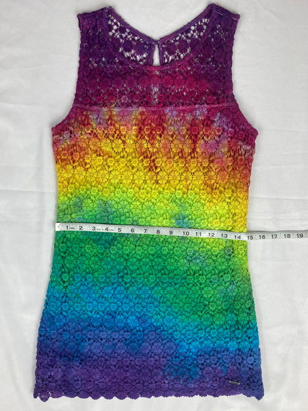 Ladies Rainbow Lacey Upcycled Dress, size 7