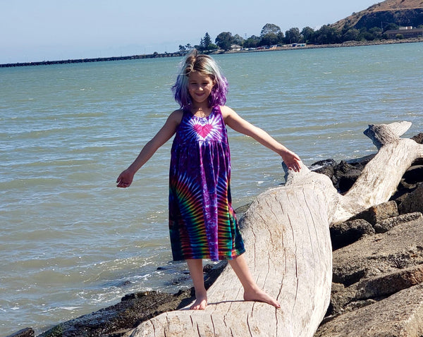 Girls Amethyst/Rainbow Heart Tie-Dyed Dress, size 10