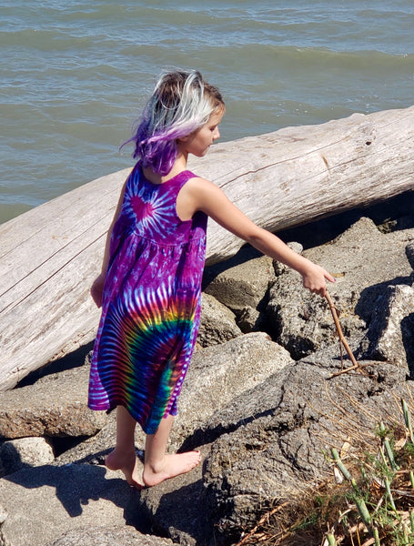 Girls Amethyst/Rainbow Heart Tie-Dyed Dress, size 10
