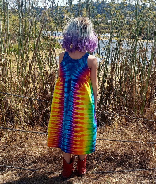 Girls Aqua/Rainbow Zipper Tie-Dyed Dress, 12