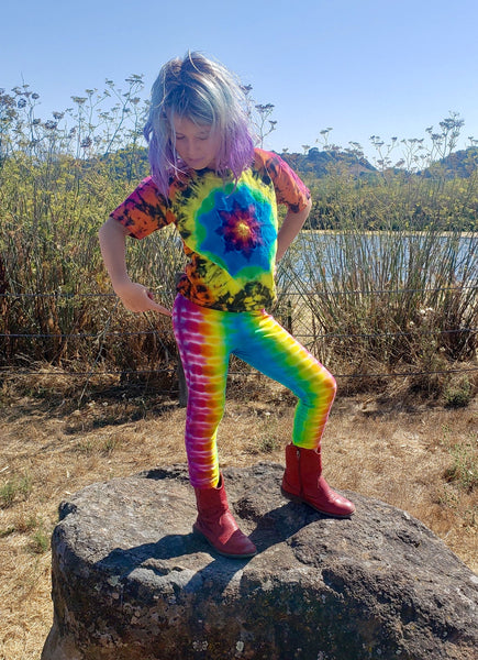 Girls Rainbow Tie-Dyed Capri Leggings, XL(14/16)