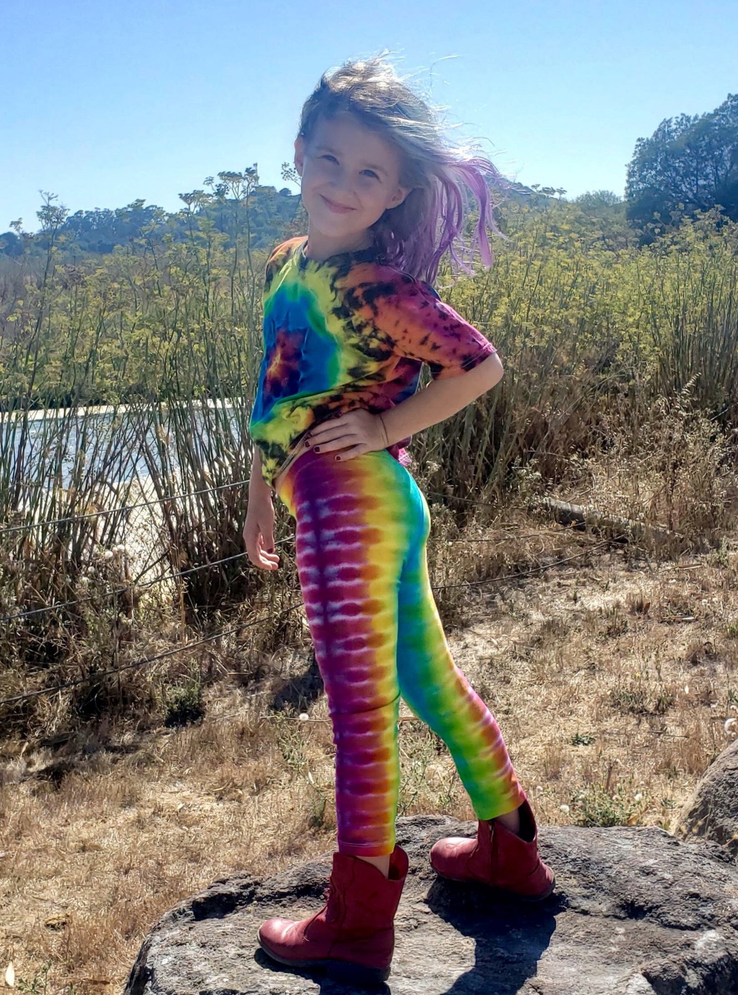Girls Rainbow Tie-Dyed Capri Leggings, XL(14/16)