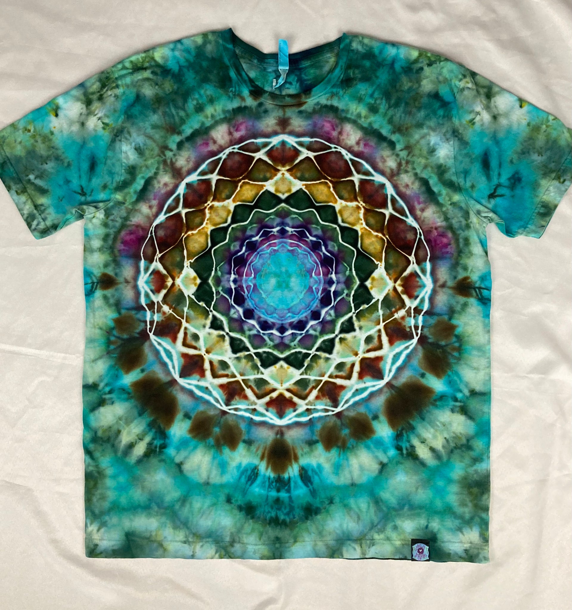 Adult Green/Earthtone Mandala Ice-Dyed Tee, XL