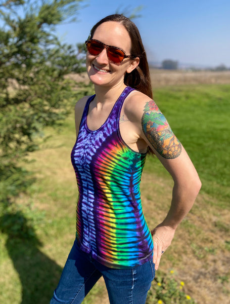 Women's Purple/Rainbow Zipper Tie-dyed Tank, L