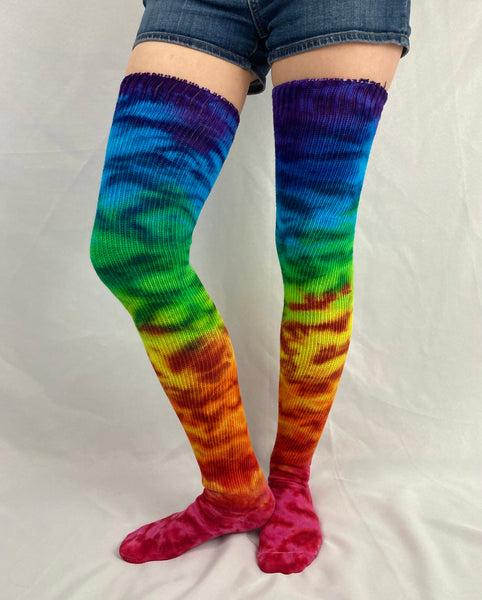 Adult Rainbow Crush Tie-dyed Thigh High Socks, 9-11