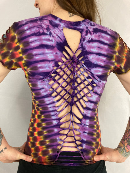Ladies Purple Sunset Snipped Tee, S/M