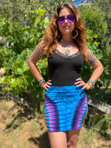 Women's Blue/Sunset Tie-Dyed Mini Skirt, M/L