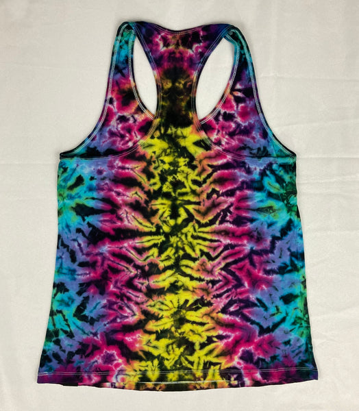 Women's Rainbow Black Tie-dyed Racerback Tank, L