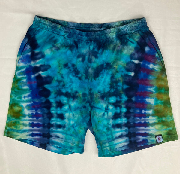Men’s/Unisex Blue/Green Ice-Dyed Shorts, L (34)