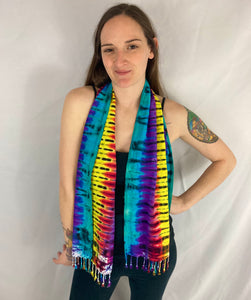 Rainbow Stripe Tie-dyed Rayon Fringe Scarf