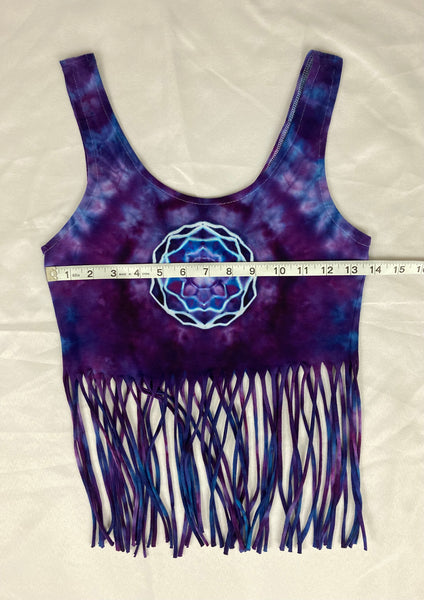 Women’s Purple Mandala Ice-Dyed Fringe Crop Tank, S/M