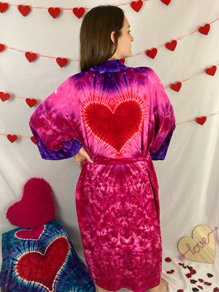 Adult Valentine’s Heart Tie-Dyed Rayon Robe, O/S