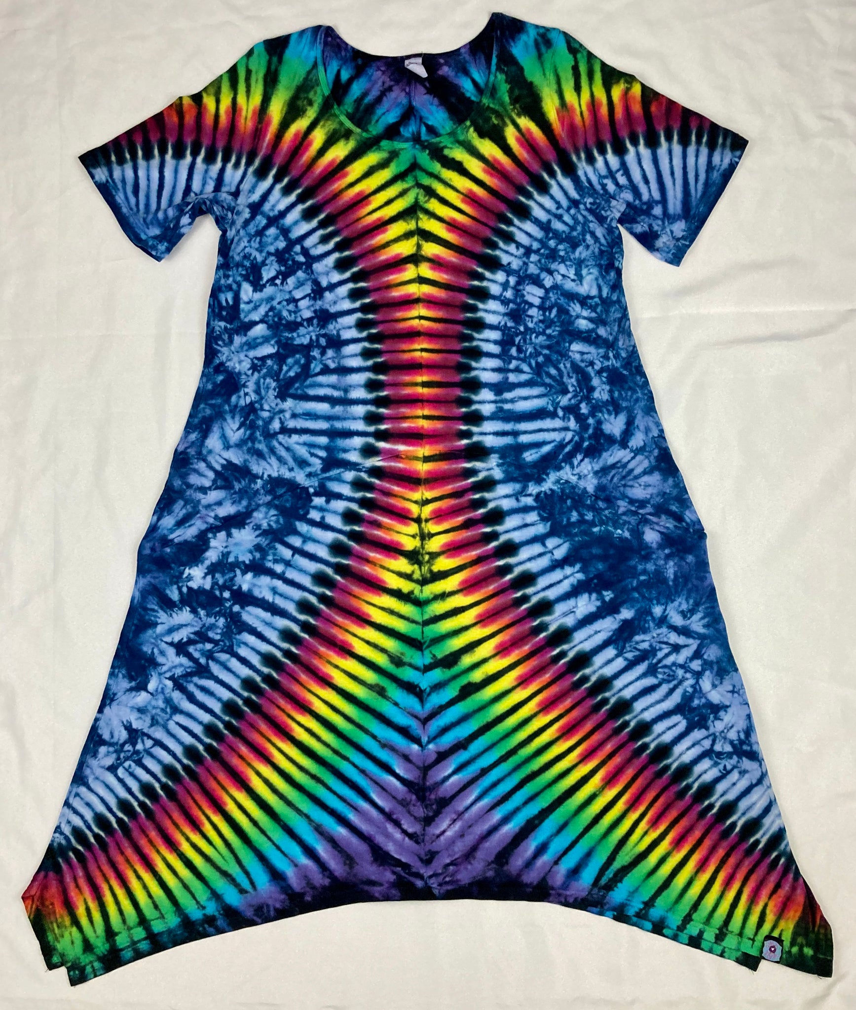 Women’s Blue Gray/Rainbow Tie-dyed Curvy Pocket Dress, 2X