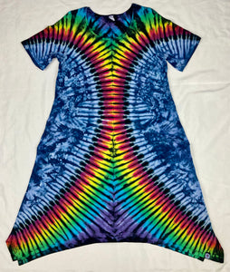 Women’s Blue Gray/Rainbow Tie-dyed Curvy Pocket Dress, 2X