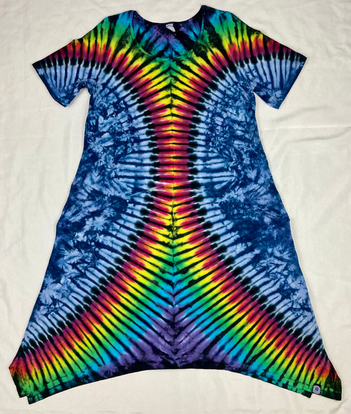Women’s Blue Gray/Rainbow Tie-dyed Curvy Pocket Dress, 2X