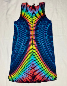 Ladies Blue/Rainbow Tie-Dyed Tank Dress, L