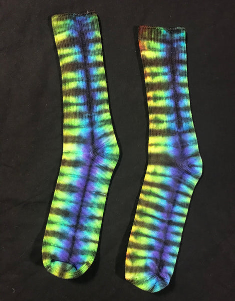Adult Rainbow Black Tie-Dyed Bamboo Socks, 11-13
