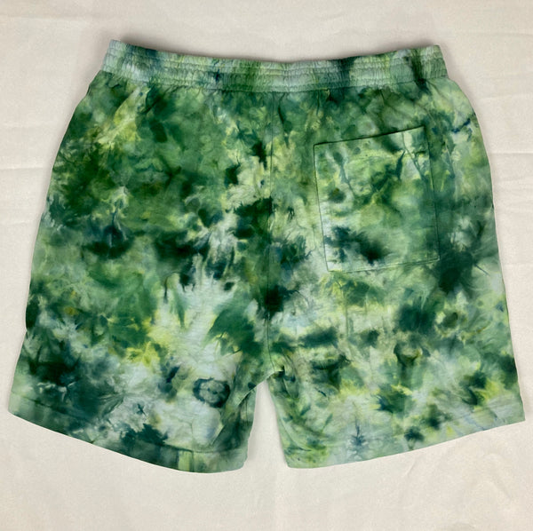 Men’s/Unisex Green Ice-Dyed Shorts, M (32)