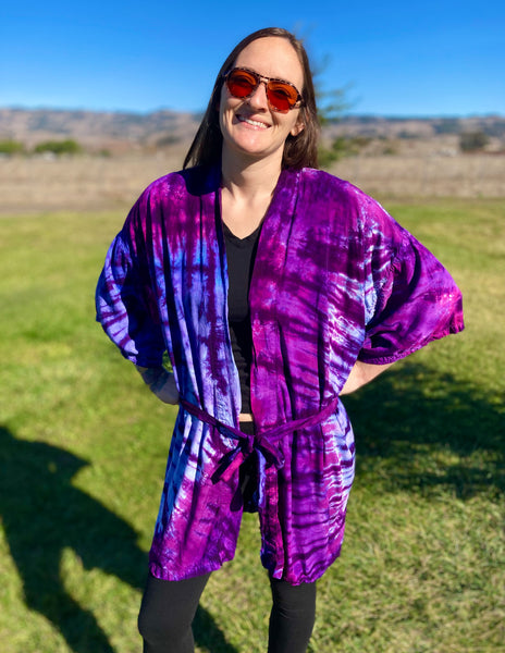 Adult Purple Spiral Tie-Dyed Rayon Short Robe, O/S