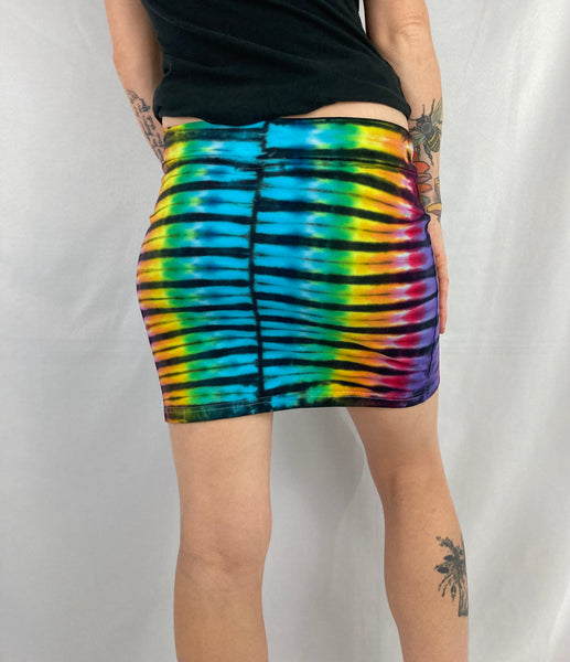 Women's Rainbow/Black Tie-Dyed Mini Skirt, XS/S