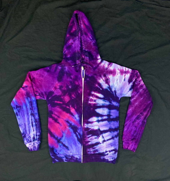 Adult Purple Spiral Tie-Dyed Zip-Up Hoodie, S (ORGANIC)