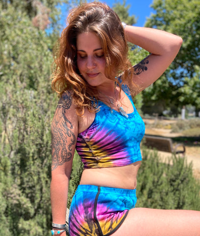 Women's Blue/Sunset Tie-Dyed Crop Top, S