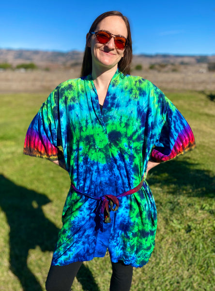 Adult Green Stealie Tie-Dyed Rayon Short Robe, O/S