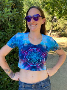 Women’s Earthy Mandala Ice-Dyed S/S Crop Top, L