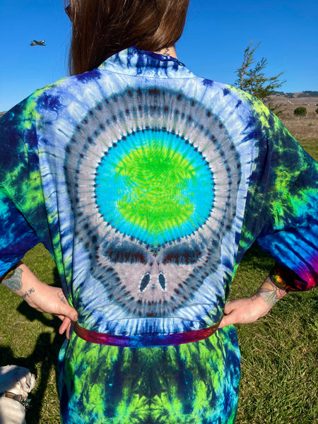 Adult Green Stealie Tie-Dyed Rayon Short Robe, O/S
