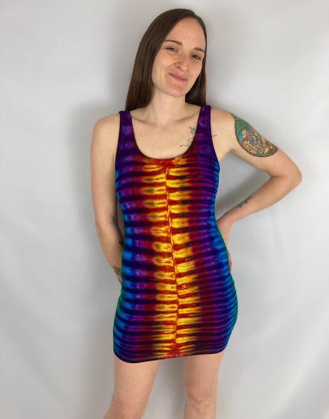 Women's Rainbow Tie-Dyed Rayon Mini Dress, L